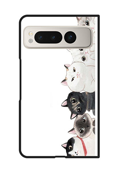 Theodor جراب واقٍ مضاد للخدش والصدمات لهاتف Google Pixel Fold، قطط لطيفة