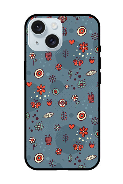 Theodor غطاء حماية مضاد للخدش والصدمات لهاتف iPhone 15 بأوراق وأزهار