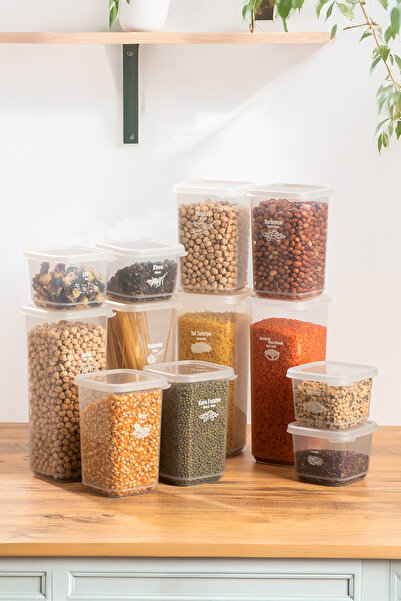 Porsima 1174 12'li Etiketli Renkli Kapaklı Gıda Kavanoz Saklama Kabı Seti Erz...