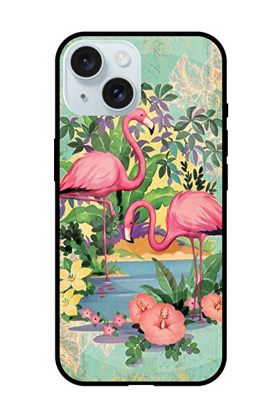 Theodor جراب واقٍ مضاد للخدش والصدمات لهاتف iPhone 15 Plus بتصميم طيور النحام الوردي