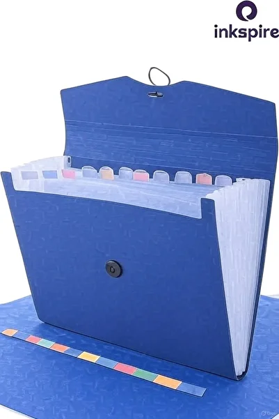 inkspire Bellows File Blue Color 13 Compartments 1 Piece Accordion File Pocket Plastic Document Document File