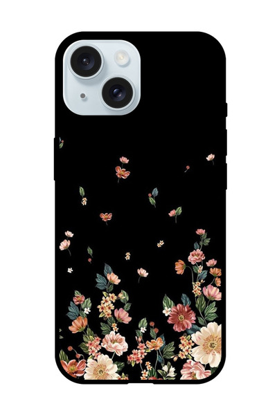 Theodor غطاء حماية مضاد للخدش والصدمات لهاتف iPhone 15 بخلفية زهور سوداء