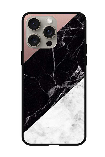 Theodor جراب حماية لهاتف iPhone 15 Pro، سطح رخامي أسود اللون، سادة