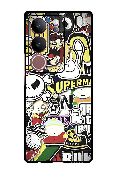 Theodor جراب واقٍ مضاد للخدش والصدمات لهاتف Vivo V29 - V29 Pro Cartoon Collage