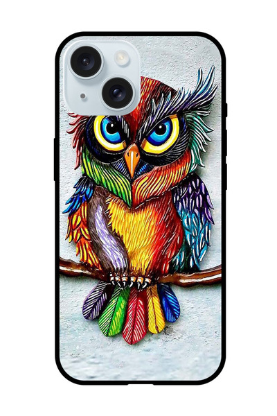 Theodor غطاء حماية مضاد للخدش والصدمات لهاتف iPhone 15 Plus بتصميم بومة ملونة