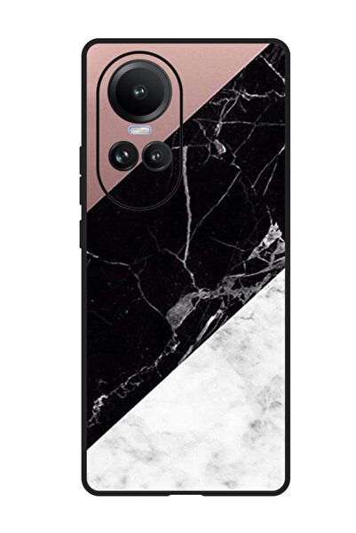 Theodor جراب حماية لهاتف Oppo Reno 10/10 Pro، لون رمادي وأسود، سطح رخامي سادة