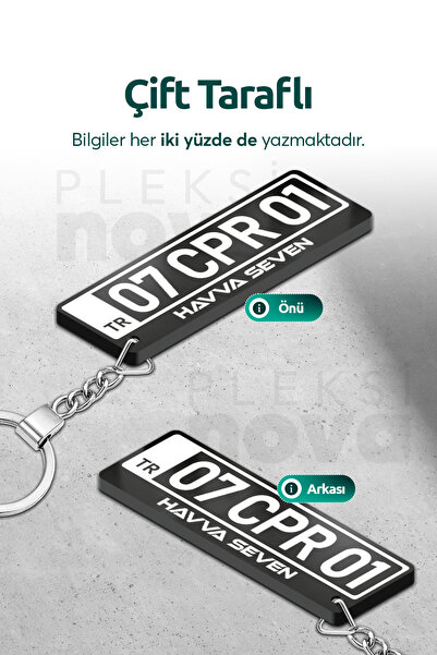 Pleksinova Kişiye Özel İsimli Plakalı Plaka Anahtarlık Araba Hediyesi Araba Süsü Siyah - Çift Taraflı