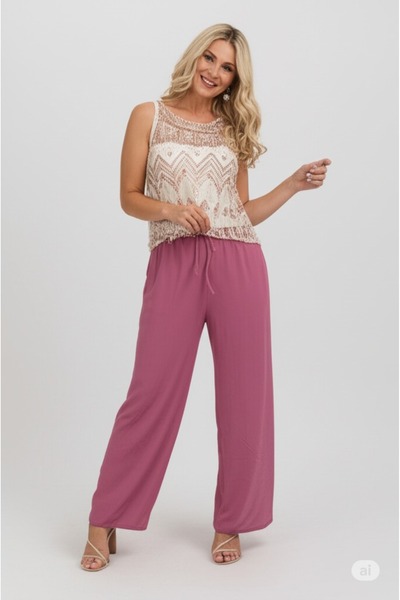 Oppland Kadın Düz Renk Rahat Kesim Beli Lastikli Aerobin Kumaş Pantolon