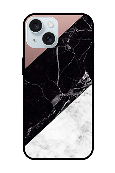 Theodor جراب حماية لهاتف iPhone 15 Plus، سطح رخامي أسود ورمادي، سادة