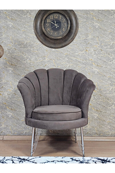 ZAFİR Tekli İstiridye Krom Kaplama Telli Ayak Çay Seti Koltuk Tekli Berjer , Balkon, Salon, Ofis