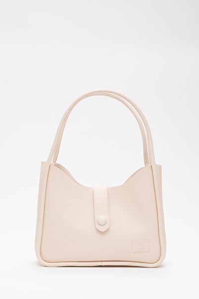 SHAKA Кожена чанта за ръка и през рамо Cream Shk79 с копчета и закопчалка. Ча...