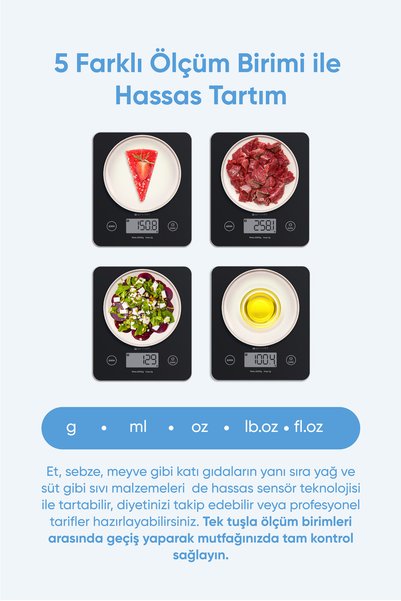 Şımart Akıllı Mutfak Terazisi Bluetooth Destekli Hassas Dijital Ölçüm