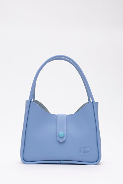 SHAKA Синя кожена чанта за ръка и през рамо Shk79 с копчета и закопчалка. Чан...