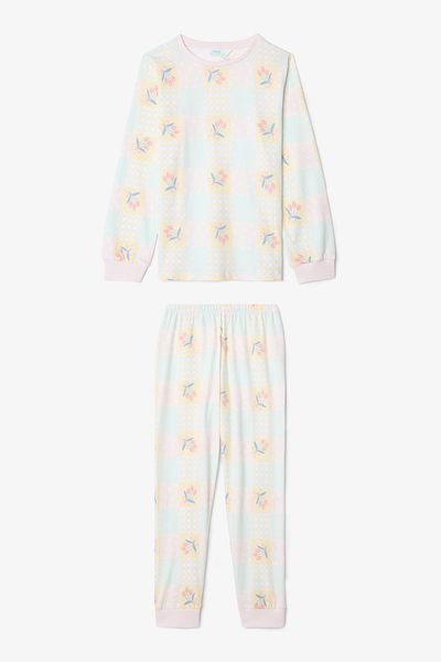 Penti Optical White Girls' Crispy Floral Pattern Long Sleeve 2-Piece Pajamas Set