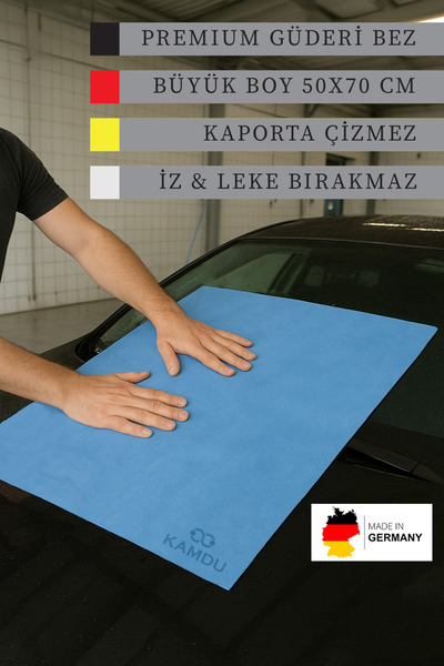 QURRY 1 Adet 50x70cm Mavi Güderi Bezi, Premium Kurulama, Oto Yıkama Bezi, Sih...