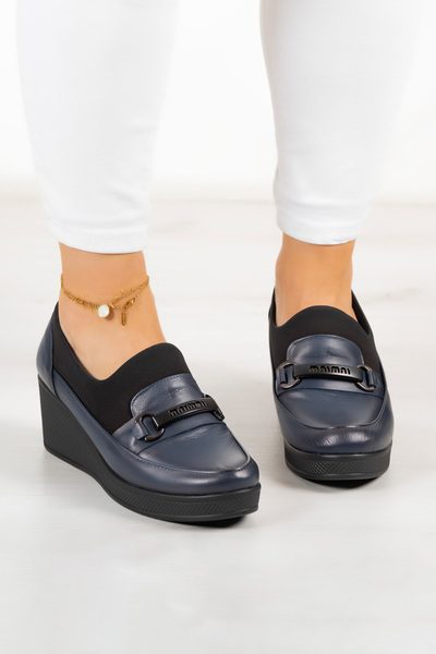 Erkan Saçmacı Catherine Lacivert Справжня шкіра телиці, набиті підбори, еластичні повсякденні туфлі