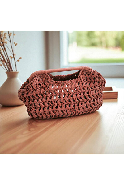 BY MİMİMU El Yapımı Astarlı Yeni Model Örgü Rafya Portföy Clutch Çanta