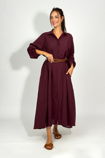 Betimoda Women's Modal Long Shirt Dress Burgundy