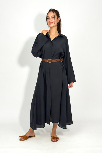Betimoda Women's Modal Long Shirt Dress Black