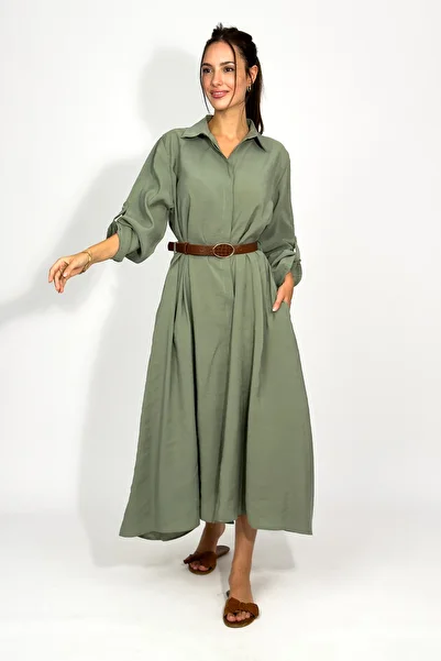 Betimoda Women's Modal Long Shirt Dress Green
