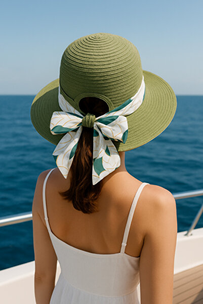 LAGRANZE Pălărie de plajă cu boruri largi de vară din paie cu eșarfă pentru femei