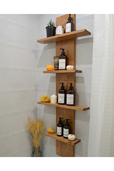 Modüler Ekipman Masif Ahşap 4 Katlı Duvar Rafı – Banyo & Mutfak Düzenleyici