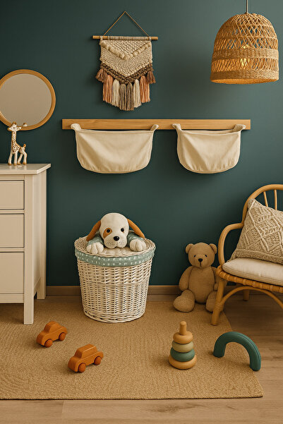 woodalbuba Oyuncak Sepeti Ahşap Düzenleyici Bebek Çocuk Odası Montessori Kita...