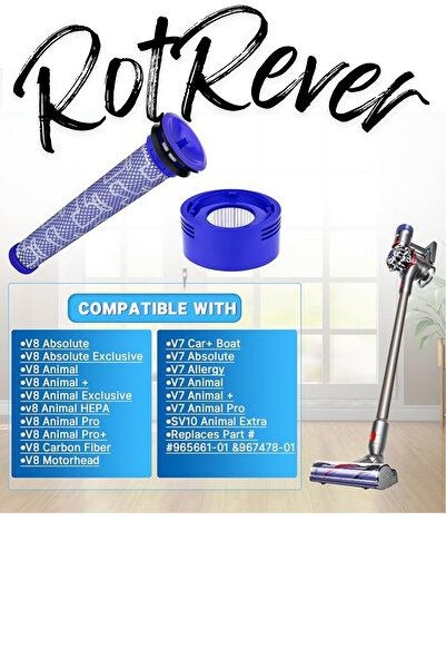 RotRever Συμβατό με ασύρματη ηλεκτρική σκούπα Dyson V7 V8 1 φίλτρο HEPA, 1 σετ πανιών καθαρισμού Rotrever-2 τεμάχια