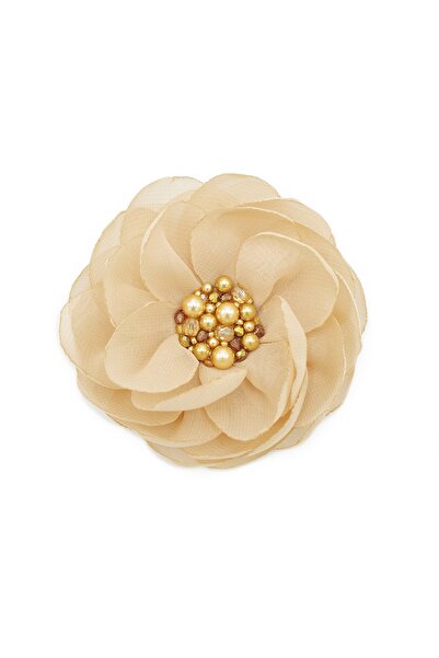 Corizmi Brosa eleganta floare mare din voal mijloc cu perle si cristale, handmade, Floral Charm