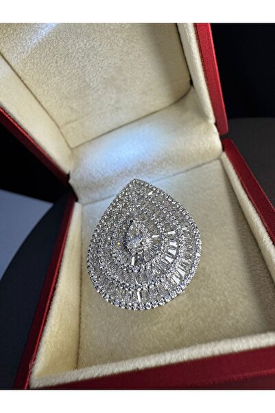 vogutima Kadın Gümüş Yüzük - Pırlanta Montür Damla Baget Kesim Enerji • Işıkl...