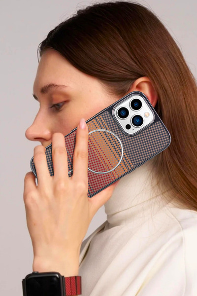 EWEC iPhone 15 Compatible Magsafe Supported Aramid Fiber Premium Phone Case – Velvet Inner Surface