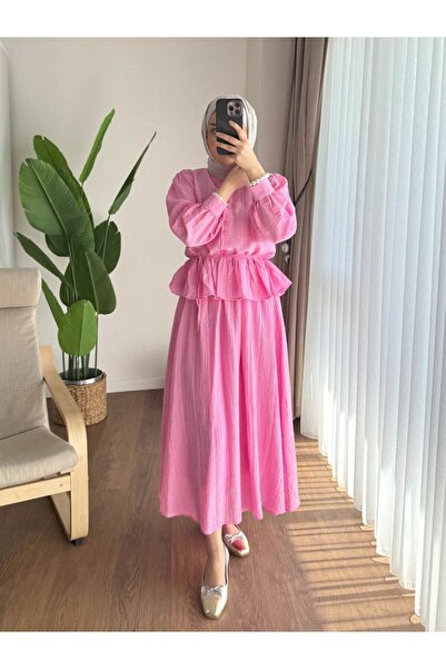 RFK Butik Kadın Melinda Begonya Kumaş Etekli Ikili Takım Pembe