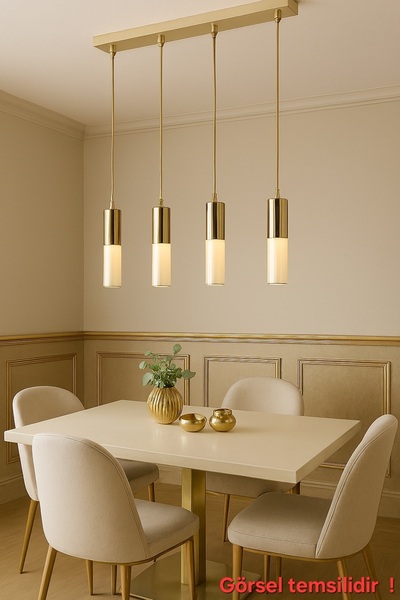 Bozyaka Aydınlatma Arya 4'lü Dekoratif Sıralı Sarkıt Krem & Gold Kaplama Aviz...