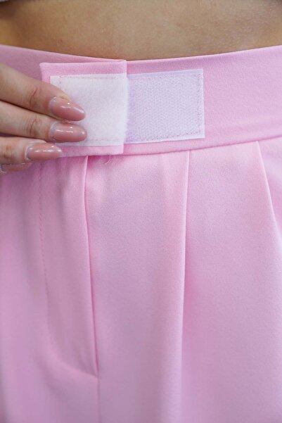 polle Kadın Toz Pembe Yüksek Bel Cırtlı Palazzo Pantolon