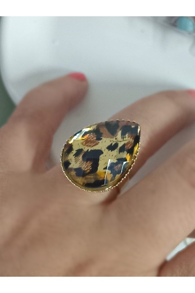 mos&more Gold Leopard Drop Adjustable Stylish Ring