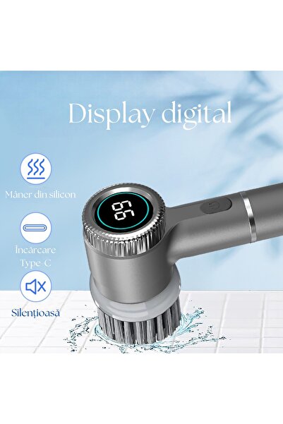 OEM Multifunctional 5-in-1 rotating electric toothbrush, LED display, 3 speeds, USB, water resistance, gray