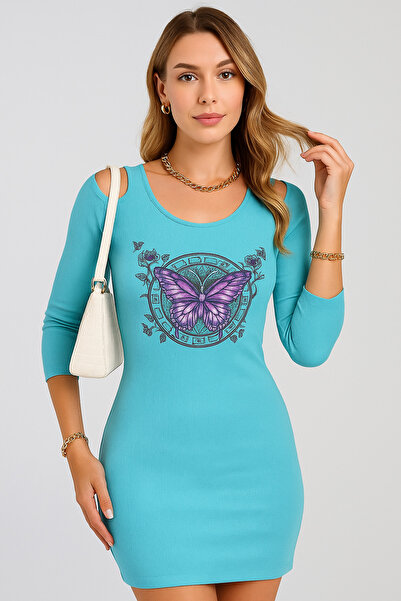 Avones Γυναικείο φόρεμα με λεπτομέρεια με στρας με λαιμόκοψη σε τιρκουάζ καμιζόλ