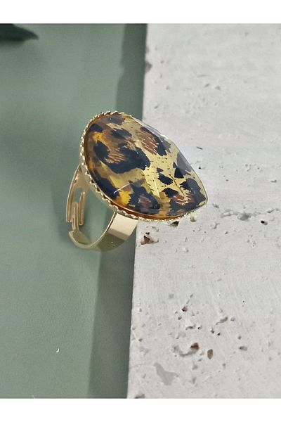 mos&more Gold Leopard Drop Adjustable Stylish Ring