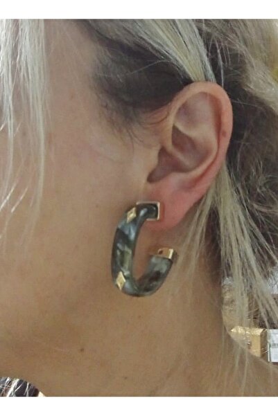 mos&more Haki Yeşil Kemik Halka Şık Küpe