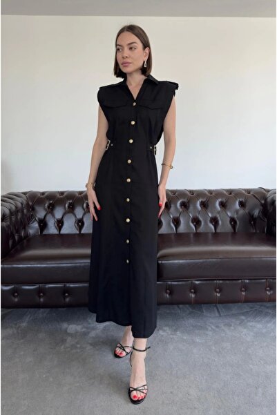 Lovely butik Γυναικείο φόρεμα με λεπτομέρεια με ζώνη στη μέση, δεμένο στην πλ...