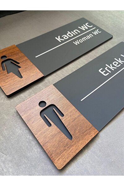 Yönline Ceviz Serisi Bay- Wc Kapı Isimliği Kendinden Yapışkanlı Pratik Bantlı