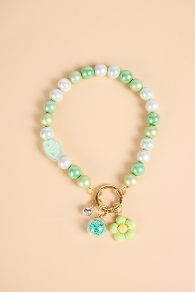 BEAD COLLAR YEŞİL BONCUKLU ARI VE AVOKADO CHARMLI KEDİ KÖPEK TASMA KOLYE