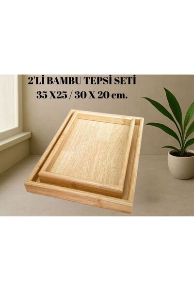 Genel Markalar 2'li Lüx Bambu Ahşap Tepsi Seti (25 x 35) & (20 x 30)