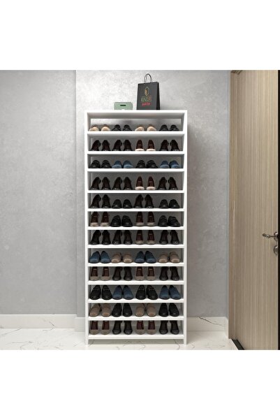 Kenzlife Kapaklı Ayakkabılık Bosnevi Mat Beyaz Sunta 183*080*30 Kırksekiz Çift Ayakkabı Kapasitesi Arkalıksız