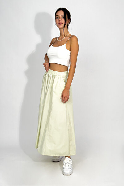 Betimoda Poplin Elastic Waist Pocket Long Skirt Water Green