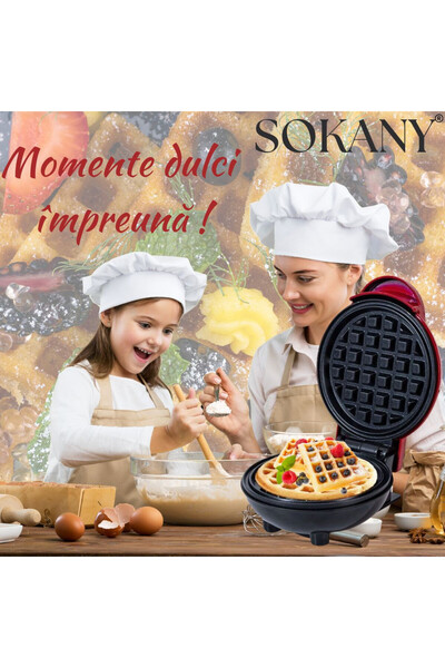 SOKANY Multifunctional Belgian waffle maker 350W, non-stick plates, fast heating, red