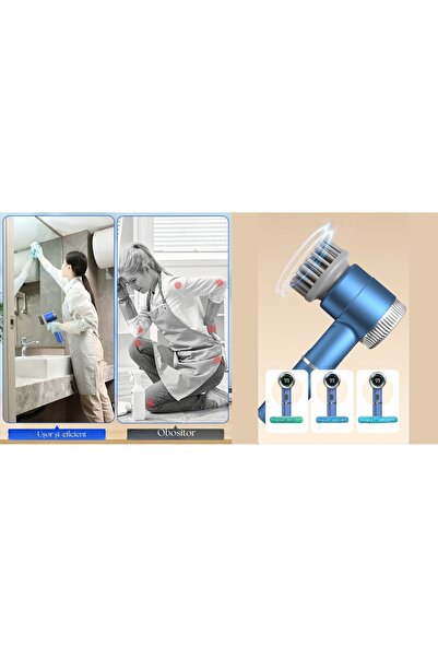 OEM Multifunctional rotating brush 5 in 1, LED, 3 speeds, USB, 1200mAh, 5 heads, water resistant, white