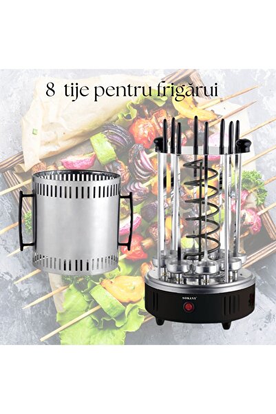 SOKANY Skewer maker 1500W, 8 non-stick skewers, automatic 360° rotation, smokeless, gray/black