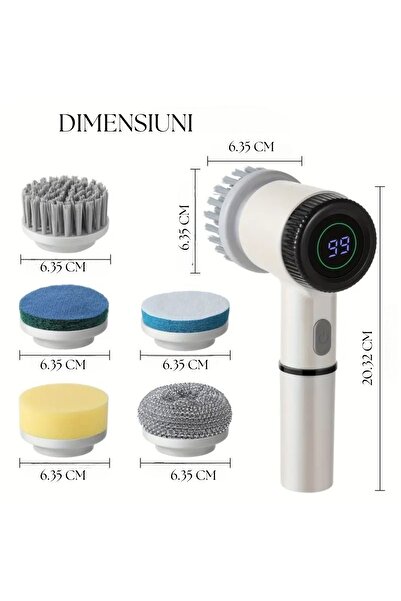 OEM Multifunctional rotating brush 5 in 1, LED, 3 speeds, USB, 1200mAh, 5 heads, water resistant, white