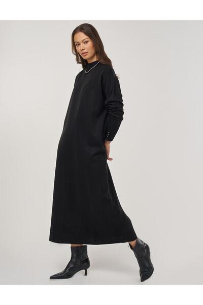 Kayra Rochie de tricotaj cu jumătate de gât negru